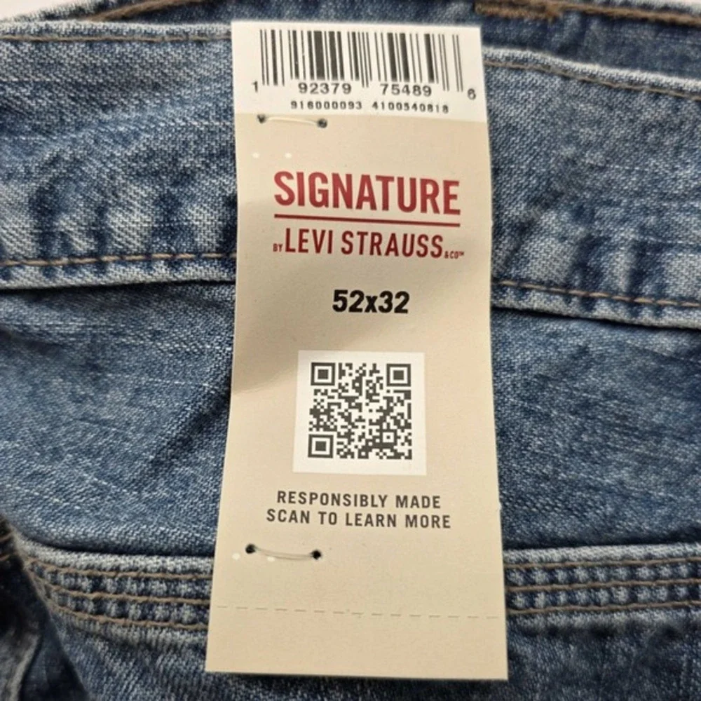 Signature by Levi Strauss Carpenter Jeans Men's 52x32 Indigo Blue Big & Tall NEW